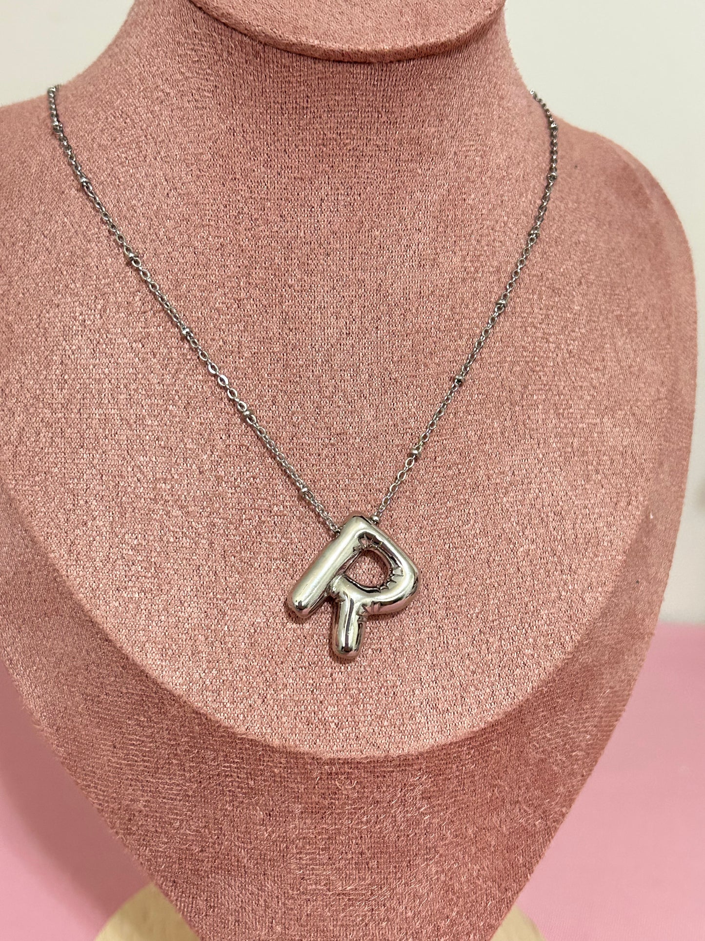 Bubble Silver Letter Necklace