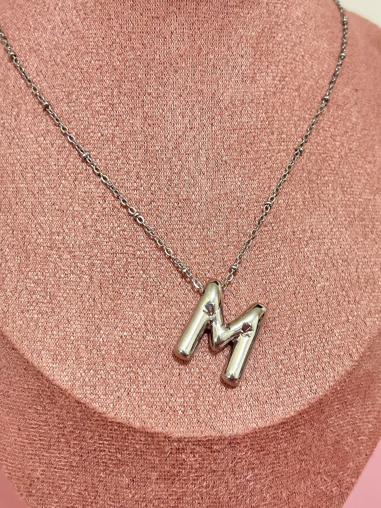 Bubble Silver Letter Necklace