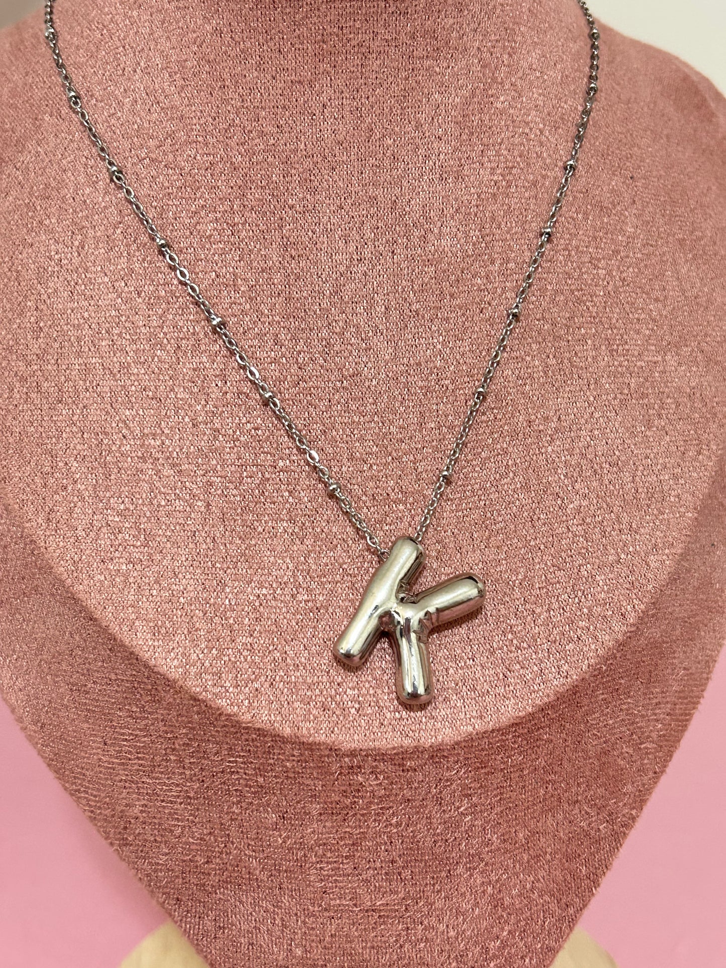 Bubble Silver Letter Necklace