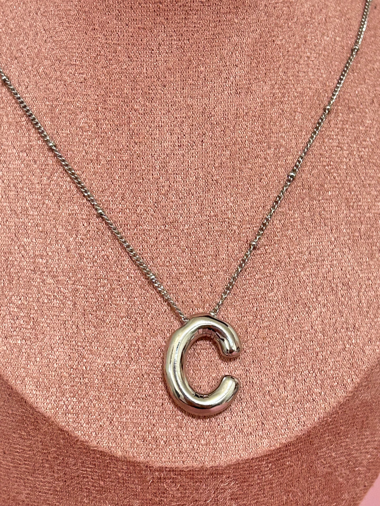 Bubble Silver Letter Necklace
