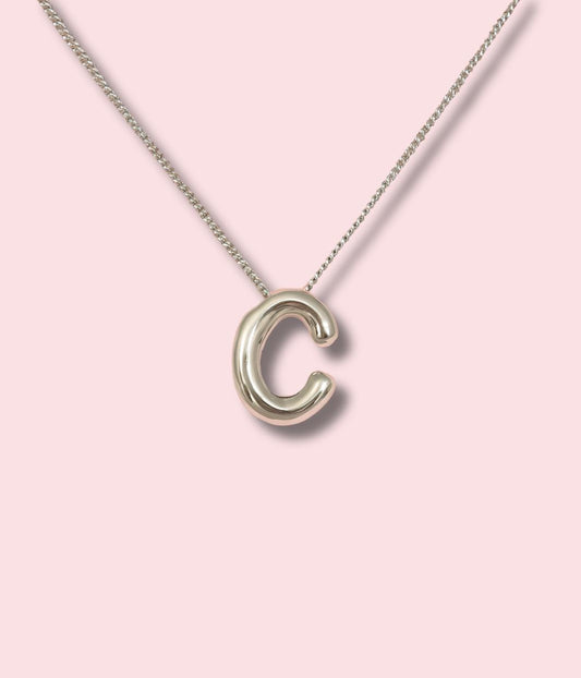 Bubble Silver Letter Necklace